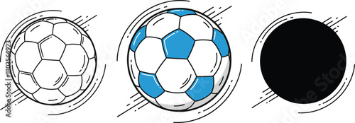 Dynamic Moving Soccer Ball Icon Set - Outline, Color, and Silhouette Vector