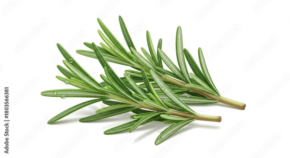 Fototapeta premium Two Sprigs of Fresh Rosemary with Water Droplets herb