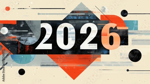 Modern and sleek design featuring 2026 typography. 2026 new year celebration. Minimalist geometric happy new year 2026.