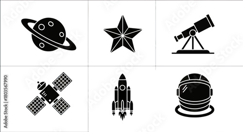 Astronomy and space exploration icons collection