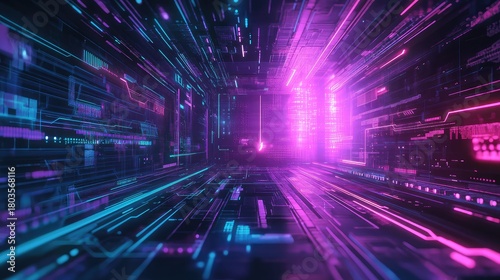 Fototapeta Naklejka Na Ścianę i Meble -  Digital data tunnel cyberspace technology background connecting information