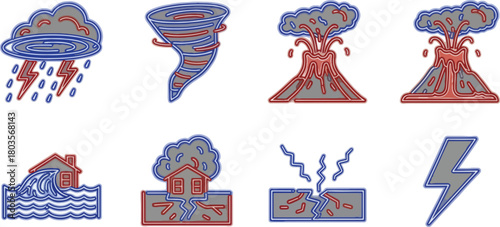 Natural disaster icons set illustration