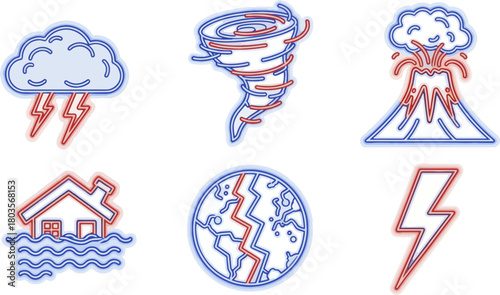 Natural disaster icons set storms weather elements vector
