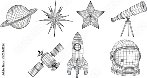 Space exploration elements collection vector illustrations on black