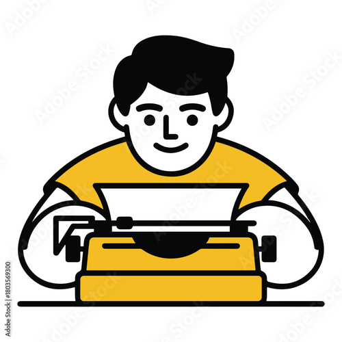 Focused Writer Engaged in the Craft of Storytelling, Diligently Composing on a Classic Retro Typewriter with Creative Expression and Dedicated Effort