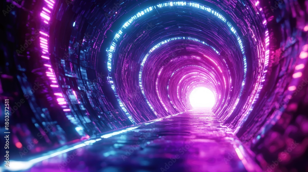 Fototapeta premium Sci fi cyber tunnel showing neon light glow