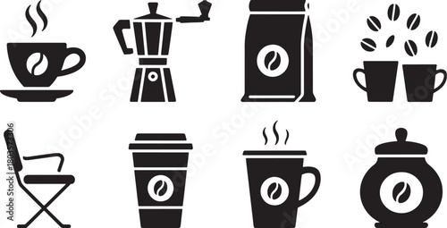 Coffee Shop Icons Illustration Set Isolated on Transparent Background Vector Design