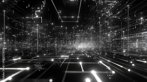 Global network lines connecting digital data in cyberspace