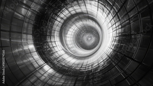 Abstract black and white futuristic tunnel vortex background