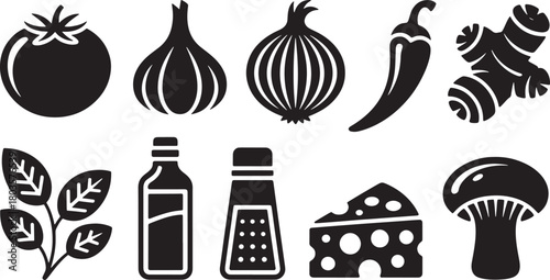 Ingredient Food Items Vector Illustration with Vegetables on Transparent Background