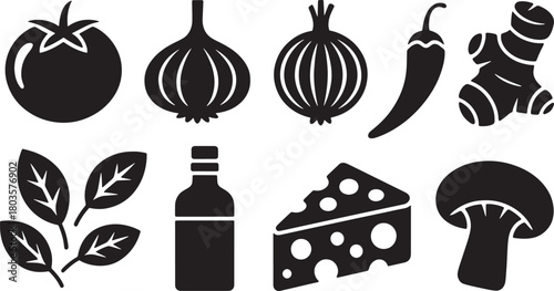 Kitchen Vegetables and Herbs Vector Illustration on Transparent Checkered Background
