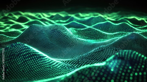 Digital data wave particles creating a glowing abstract landscape
