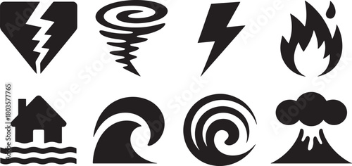 Natural Disaster Signs Icons Vector Design Set Representing Global Climate Change