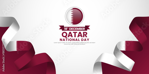 Qatar national day banner background 18th december design element with waving ribbon flag