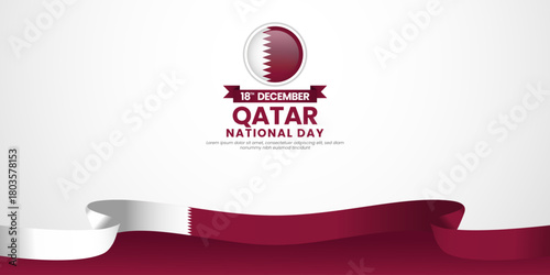 Qatar national day banner background 18th december design element with waving ribbon flag