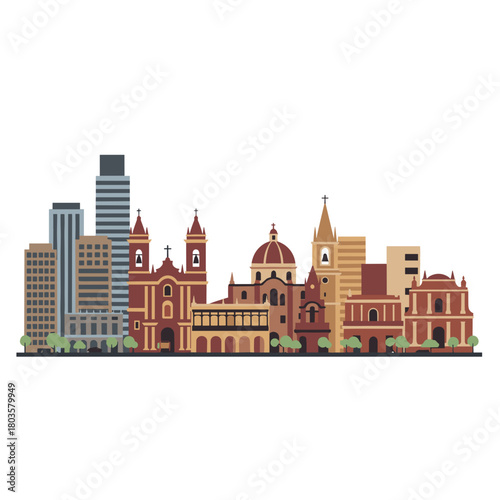 Modern Lima skyline illustration featuring historic and contemporary architecture  