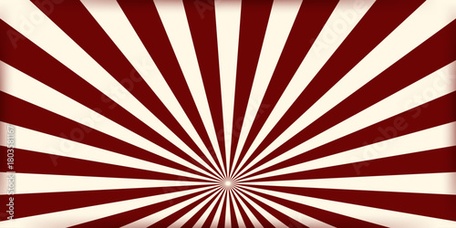 Striped retro circus banner empty central space. Vintage design for poster template, magic show, theatre, attractions, carnival events. Horizontal vector illustration dark red beige colors