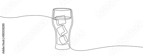 One line continuous glass of cola ice symbol concept.one single simple line drawing icon of fresh cold cocktail.vector illustration eps 10
