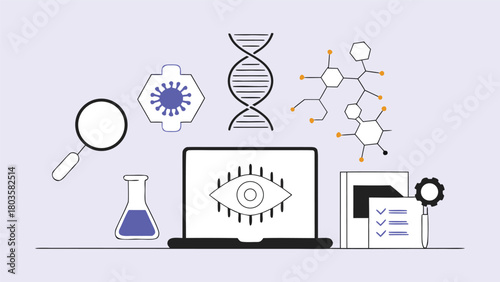 Biohacking, Biotechnology, and Transhumanism Illustration Set – DNA, Nanotechnology, and Biometric Data