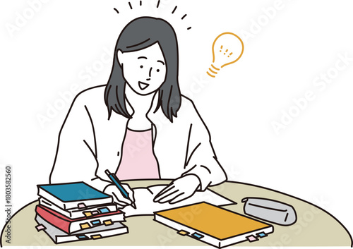 勉強でできるわかる閃く高校生の女の子のイラスト