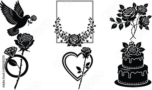set of wedding decorative elements