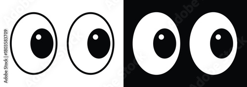 Cartoon eyes looking in opposite directions on black and white background