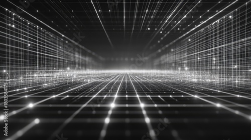Fototapeta Naklejka Na Ścianę i Meble -  Digital data grid creating a futuristic network tunnel