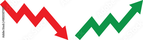 Red downward trend arrow and green upward trend arrow