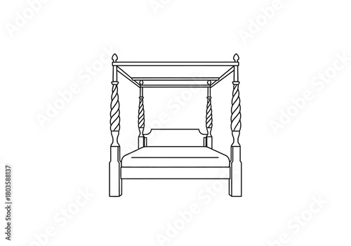 Outline drawing of a fourposter bed with twisted posts
