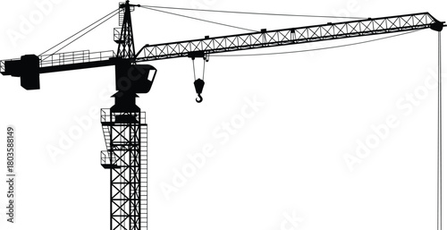 Tower crane silhouette for construction site, industrial lifting equipment for heavy load and building development projects