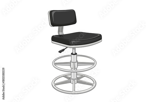 Adjustable black drafting or lab stool with chrome base and footrests