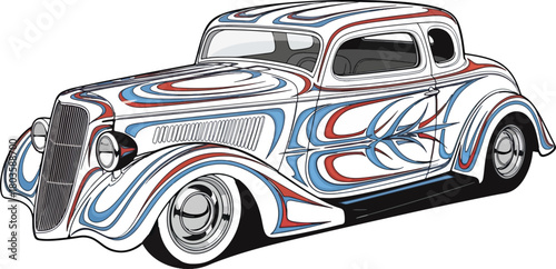 Classic car illustration with swirling colorful design
