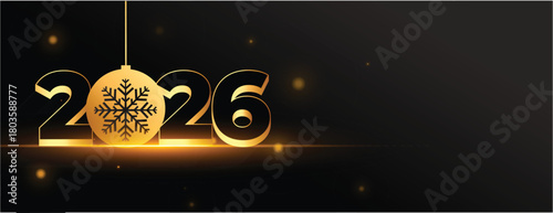 Art & Illustration of '2026' with golden shiny effect written in bold gold text on black background