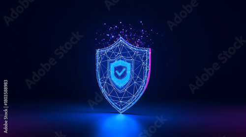 Digital Security Shield with Glowing Checkmark Icon Protecting Data Information Technology Concept