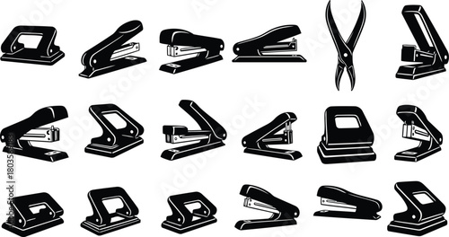 Vector Collection of Hole Punches, Staplers and Fastening Tools