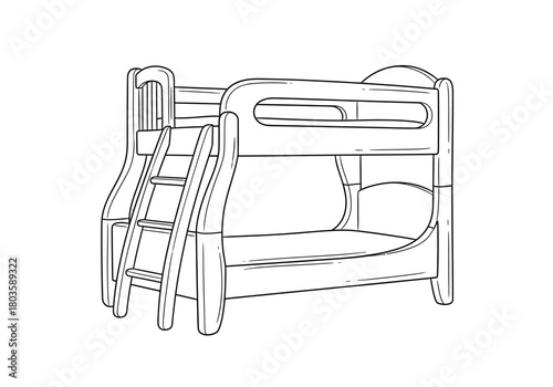 Line art illustration of a wooden bunk bed with an attached ladder