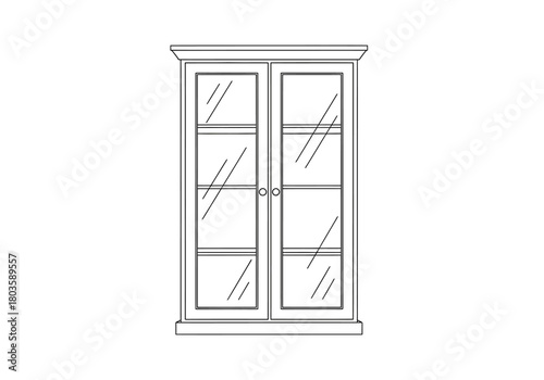 Line drawing of a glassfronted doubledoor cabinet with mullions