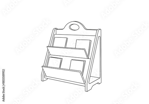 Line drawing of a twotiered wooden literature or brochure display rack