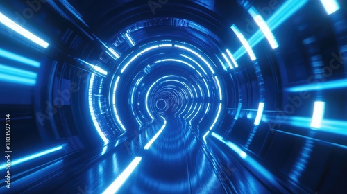 Fototapeta Naklejka Na Ścianę i Meble -  Futuristic blue neon light speed tunnel background