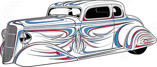 Classic car illustration abstract design with custom graphics