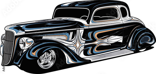 Classic car illustration black and white vector art automotive design
