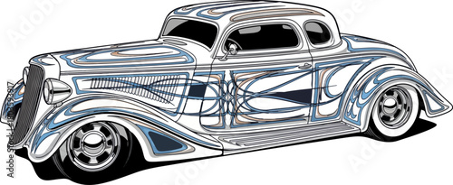Classic car illustration chrome finish artwork design