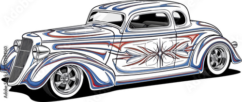 Classic car illustration vector design detailed artwork decorative elements