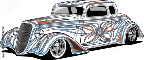 Classic car illustration vector design ornamental styling automobile transportation