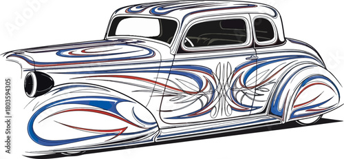 Classic car illustration with detailed airbrush artwork and vector graphics