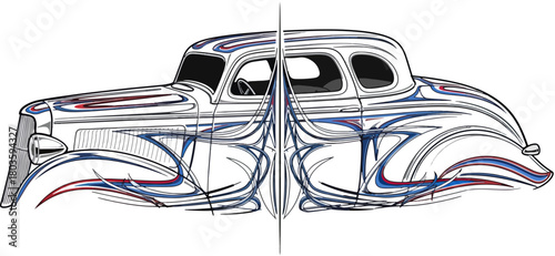 Classic car illustration with detailed airbrush design