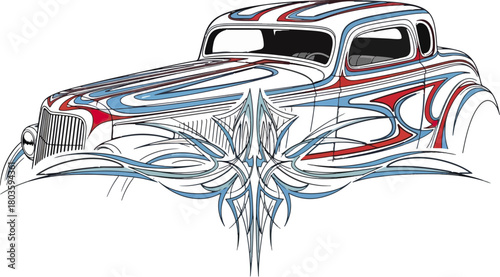 Classic car illustration with detailed airbrush design