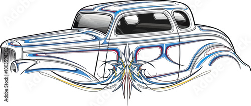 Classic car illustration with detailed airbrush design