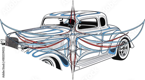 Classic car illustration with detailed artistic design