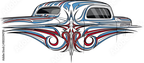 Classic car illustration with detailed ornamentation and custom design